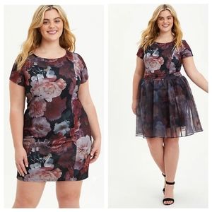 Floral Scuba Dress w/ Organza Skirt